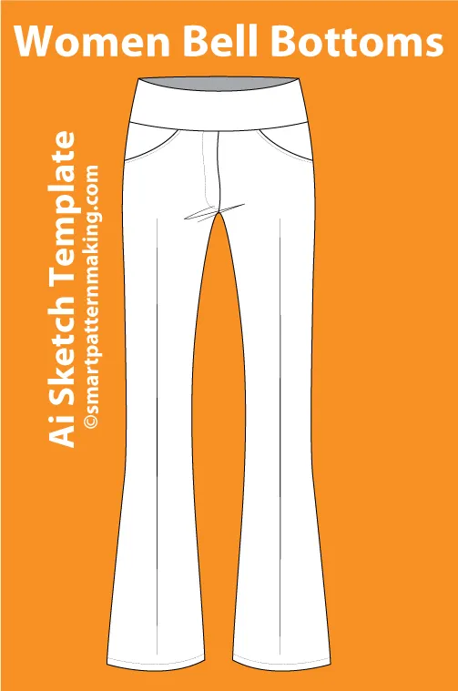 12 Women's Pants Types: Fashion Sketch and Vector Illustrations, Flat Sketch Front & Back View Template Included