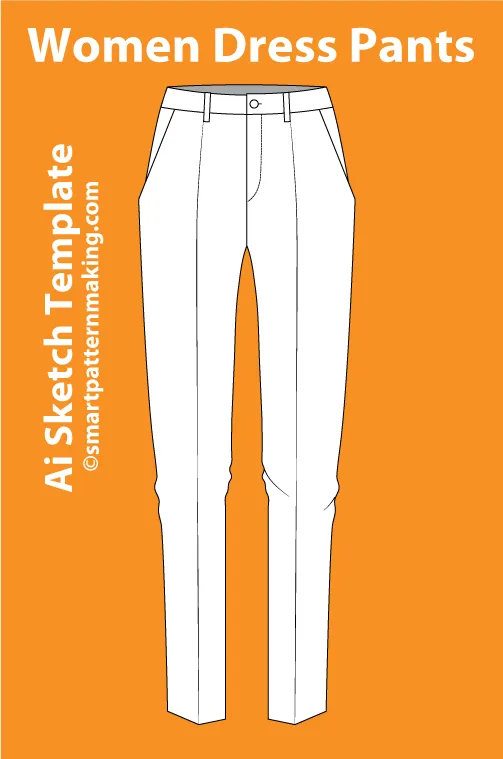 12 Women's Pants Types: Fashion Sketch and Vector Illustrations, Flat Sketch Front & Back View Template Included