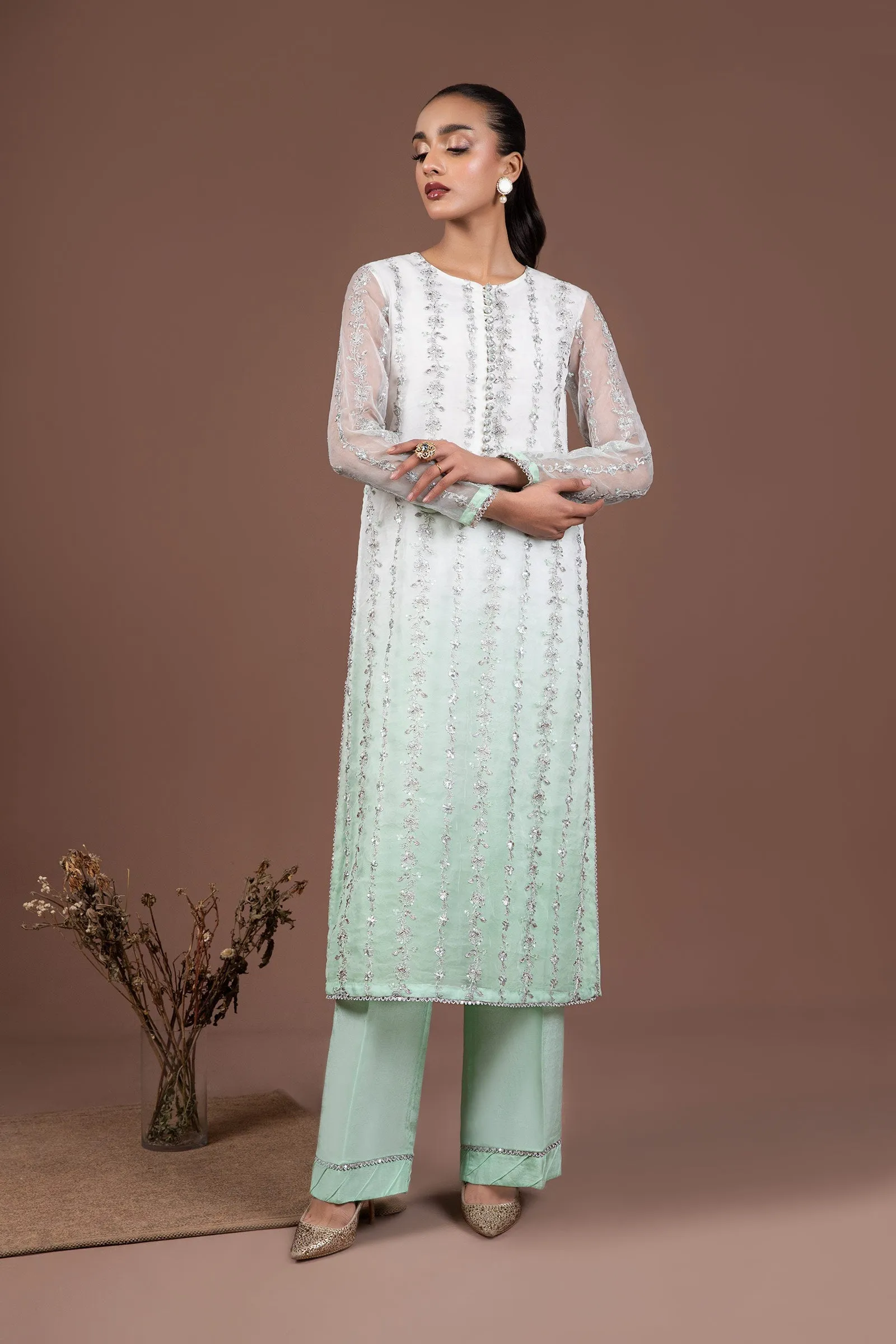 2 Piece Embroidered Organza Suit | MB-F24-509