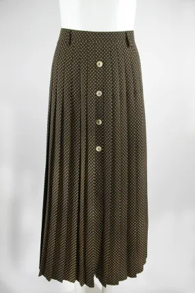 90s brown diamond pattern midi skirt with button front detail - M