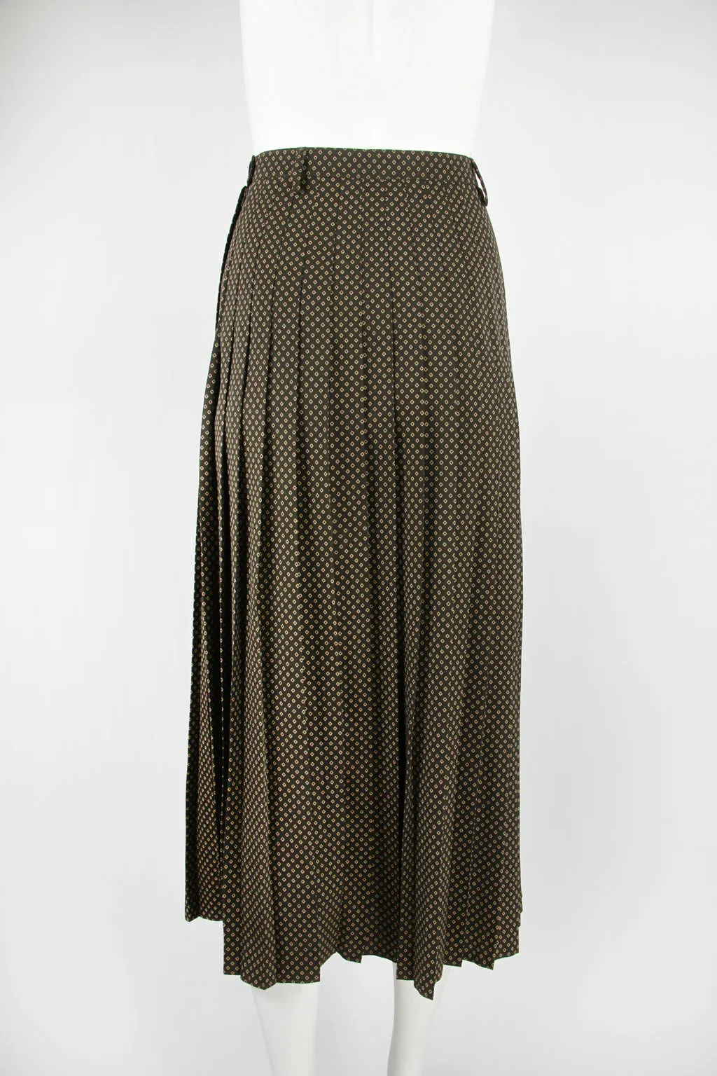 90s brown diamond pattern midi skirt with button front detail - M