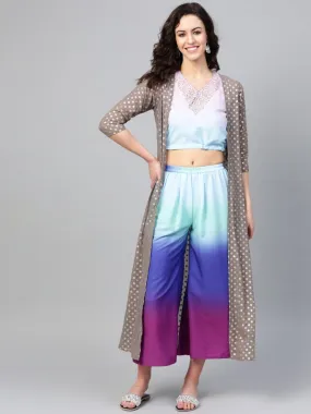 Ahalyaa Women Printed Crop Top With Shrug Set