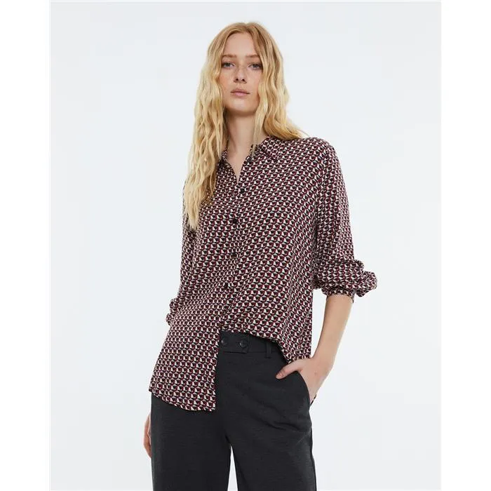 Andam -  Burgundy   Grey Geometric Print Shirt