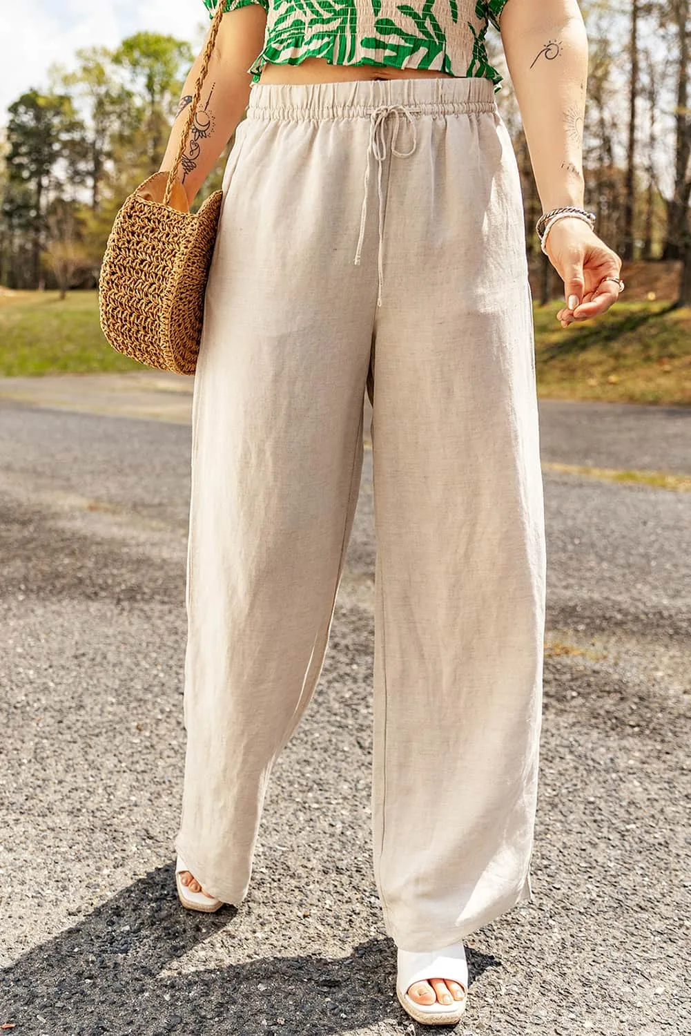 Apricot Linen Culottes: Elastic Waist and Drawstring