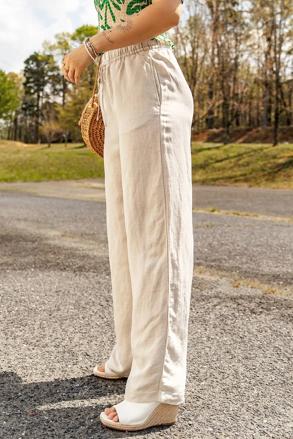 Apricot Linen Culottes: Elastic Waist and Drawstring