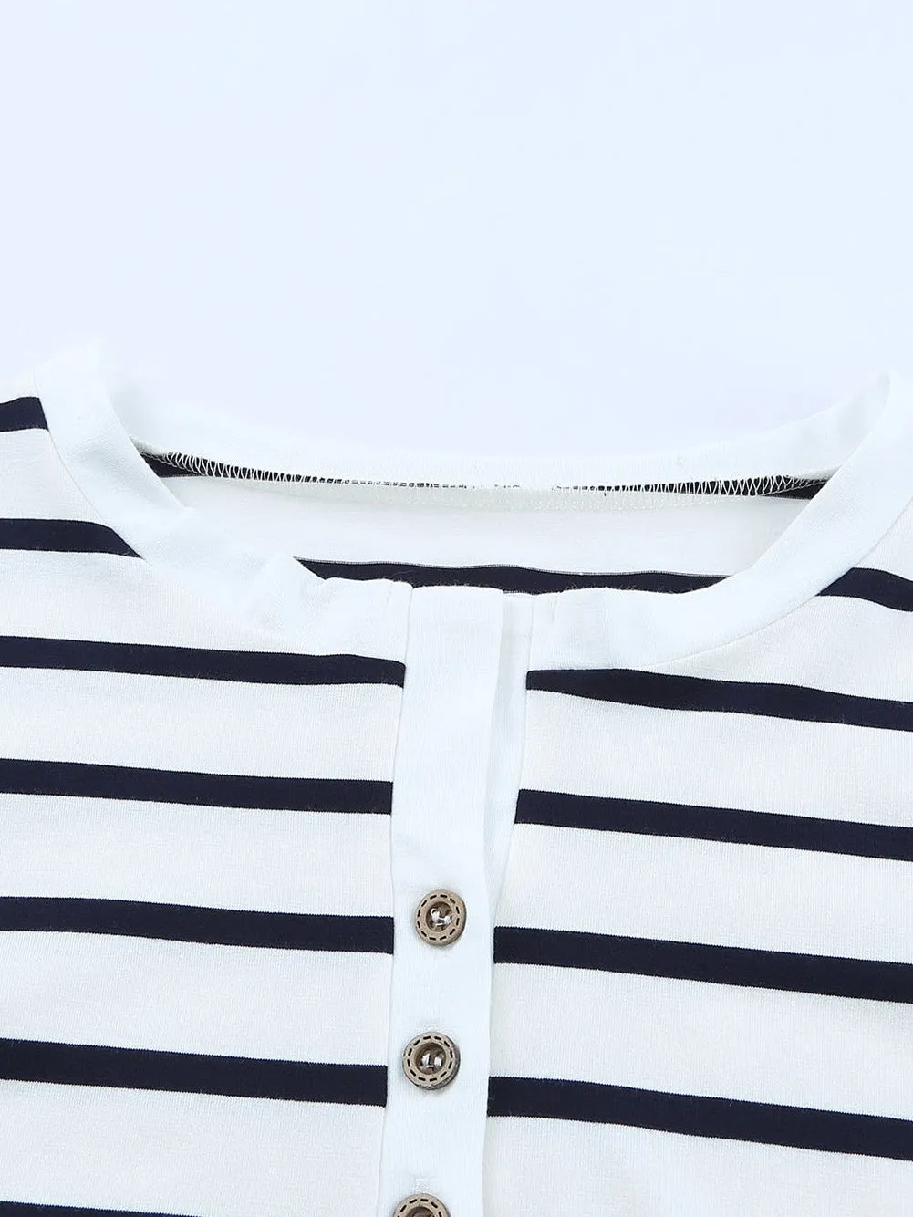 Autumn Striped Henley Top with Button Detail