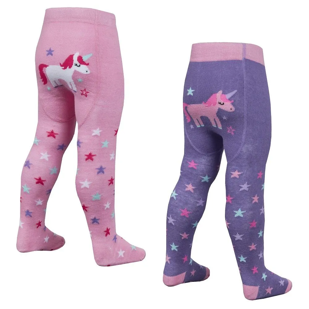 Baby Girls Patch Panel Tights With Grippers - Unicorn - 0-24M (45B126)