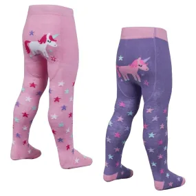 Baby Girls Patch Panel Tights With Grippers - Unicorn - 0-24M (45B126)