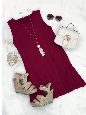 Basic Pocket Tank Dress - Wine