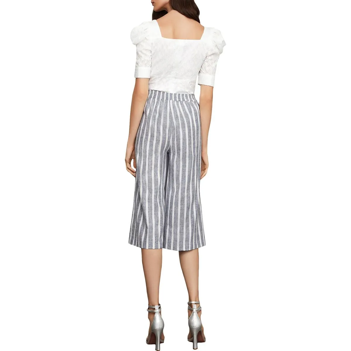 BCBGMAXAZRIA Womens Linen Blend Striped Culottes