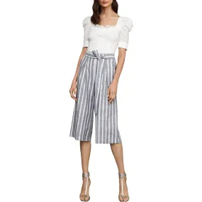 BCBGMAXAZRIA Womens Linen Blend Striped Culottes