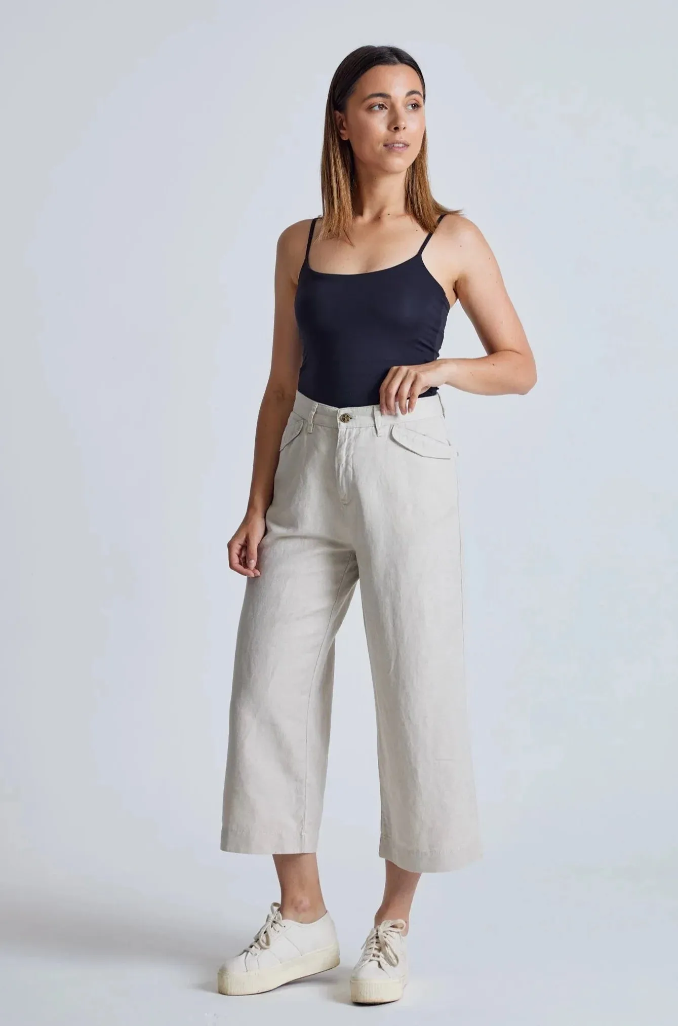 Betty Wide Leg Culottes in Natural - GOTS Organic Cotton & Linen