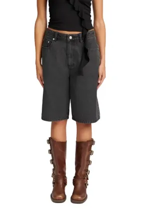 Black Denim Bermuda Culottes Shorts With Pockets