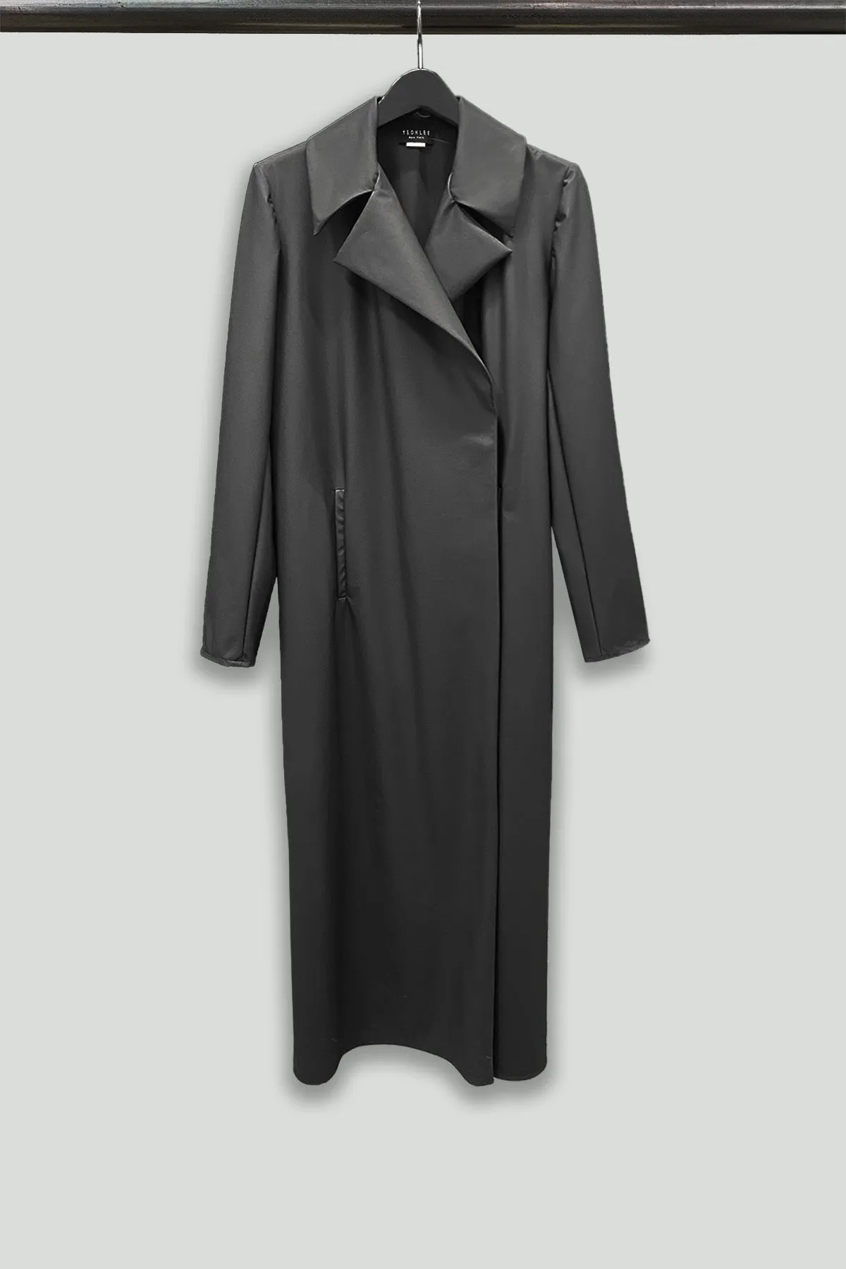 Black Matte Rainwear Long Tailored Raincoat