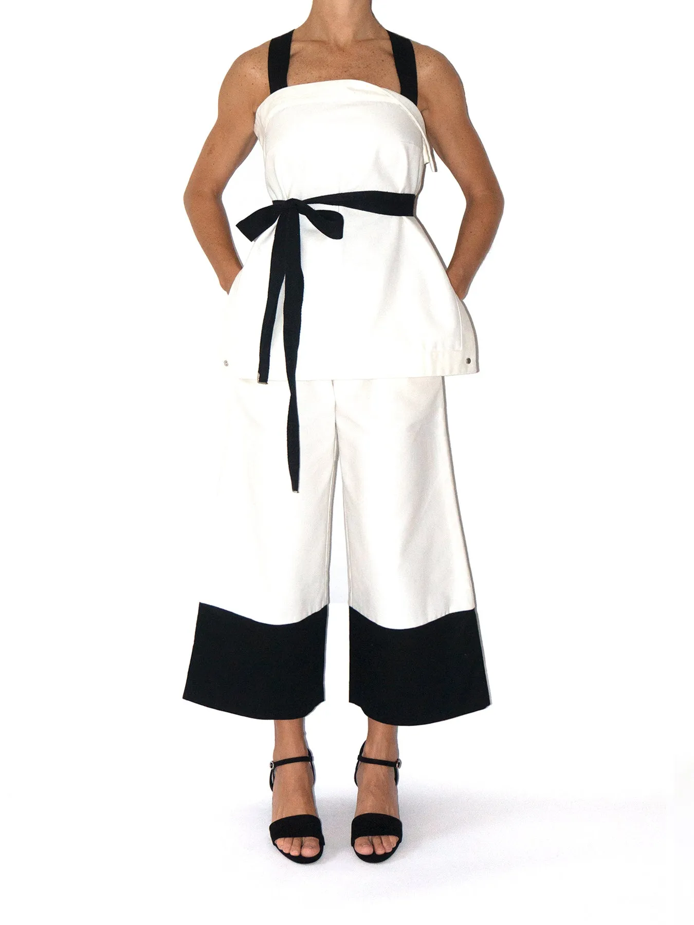 Blanc Wide Leg Organic Cotton Pants, White / Black