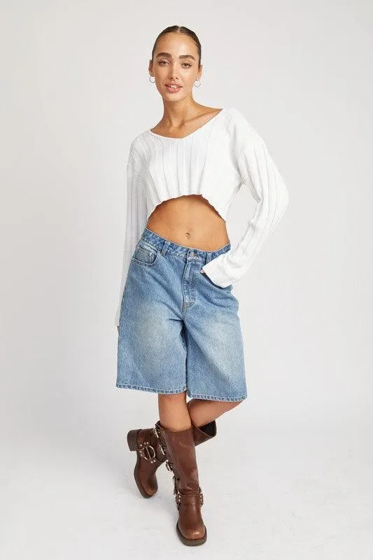 Blue Denim Bermuda Shorts Culottes