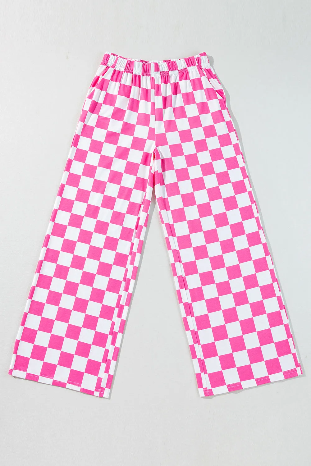 Bonbon 2-Tone Checked Print High Waist Wide Leg Pants