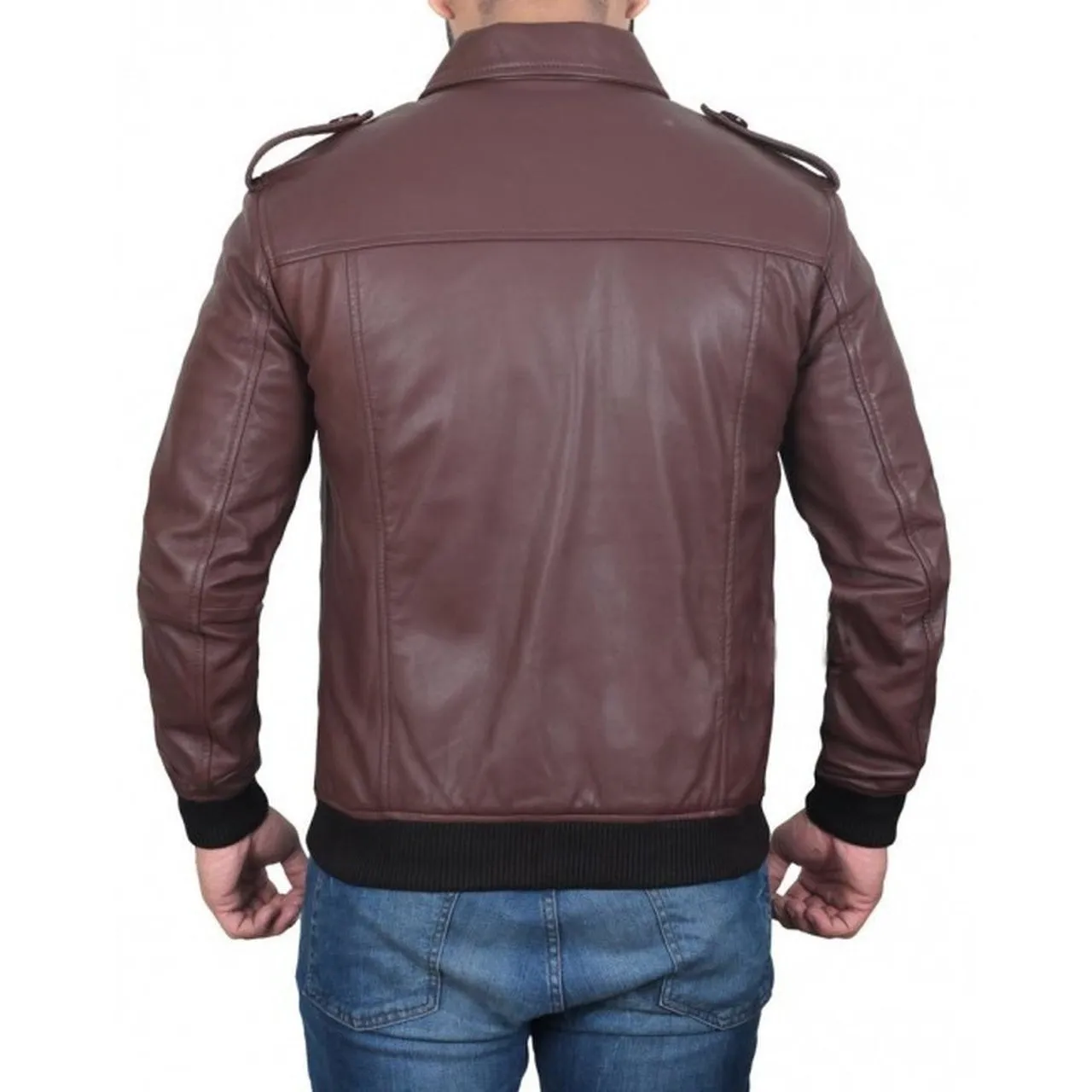 Brown Leather Bomber Jacket for Men