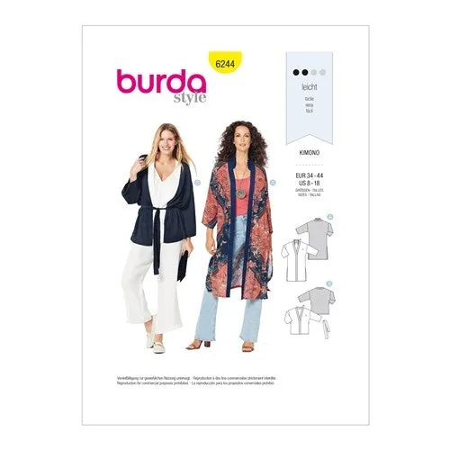 Burda Pattern 6244 Misses' Kimono-Style Coat Or Jacket (8-18)