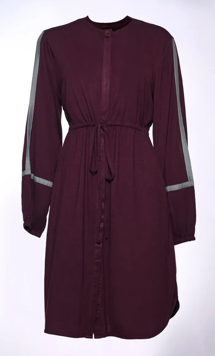 Button Down Tunic with Contrasting Colour Trim (Wine)