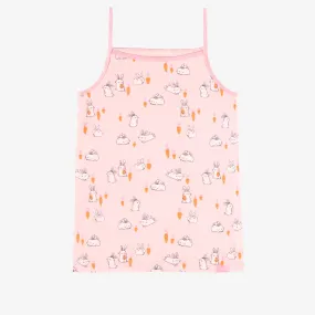 Camisole rose à motif de lapins et poules en jersey extensible, enfant || Pink camisole with bunnies and chickens print in stretch jersey, child