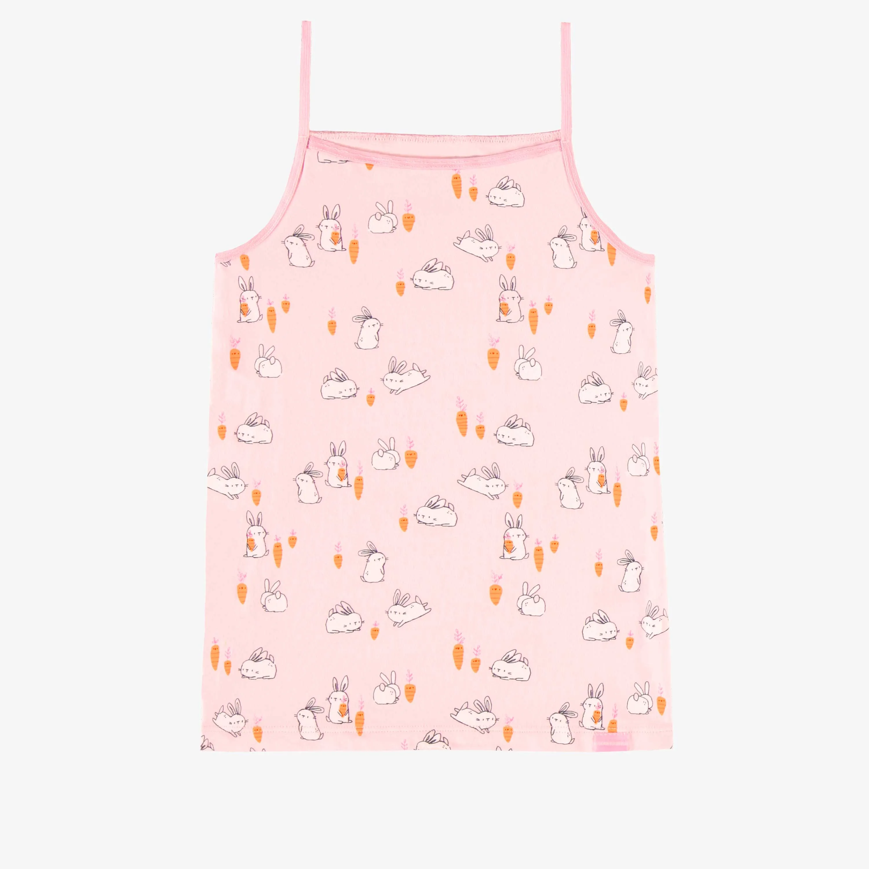 Camisole rose à motif de lapins et poules en jersey extensible, enfant || Pink camisole with bunnies and chickens print in stretch jersey, child