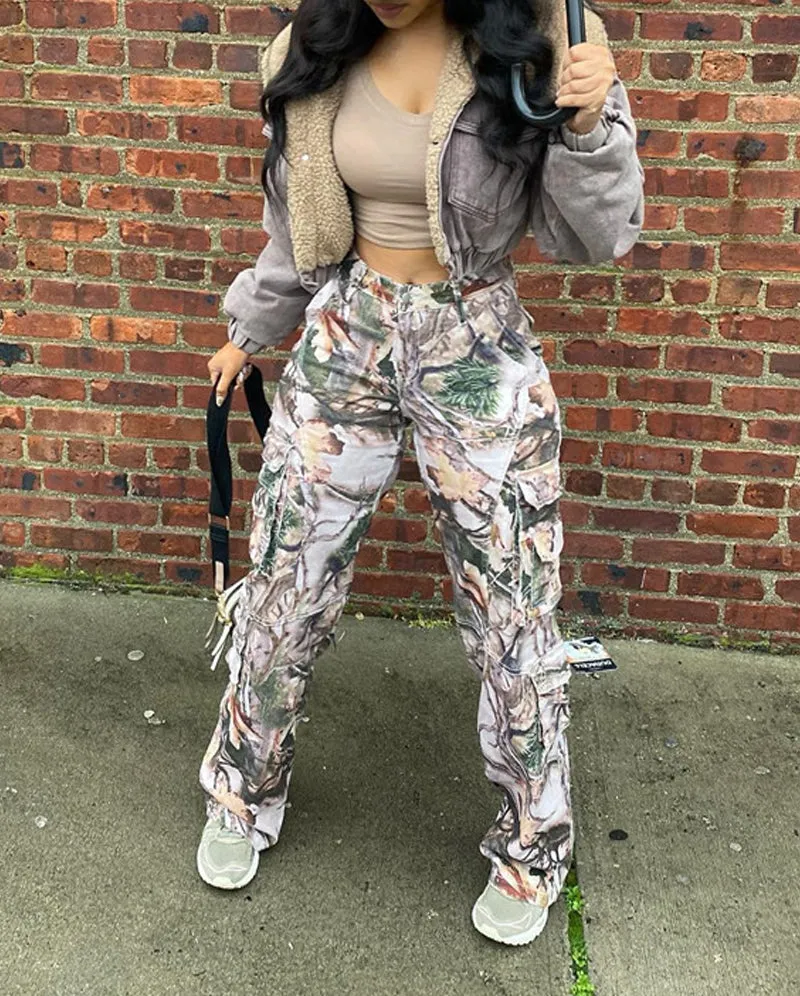 Camouflage Flap Pocket Cargo Pants