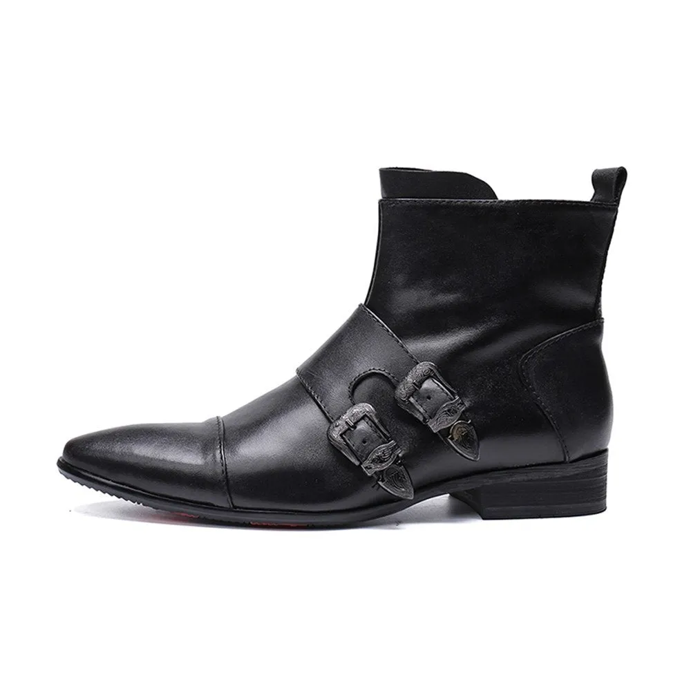 Captoe Monk Strap Zip Men Ankle Boots