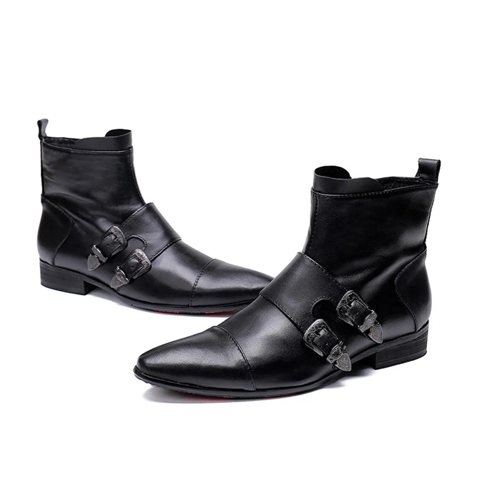 Captoe Monk Strap Zip Men Ankle Boots