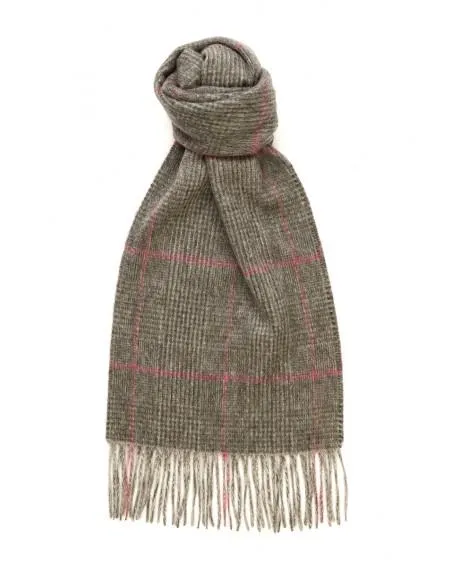 Cashmere Glen Check Grey & Raspberry Scarf