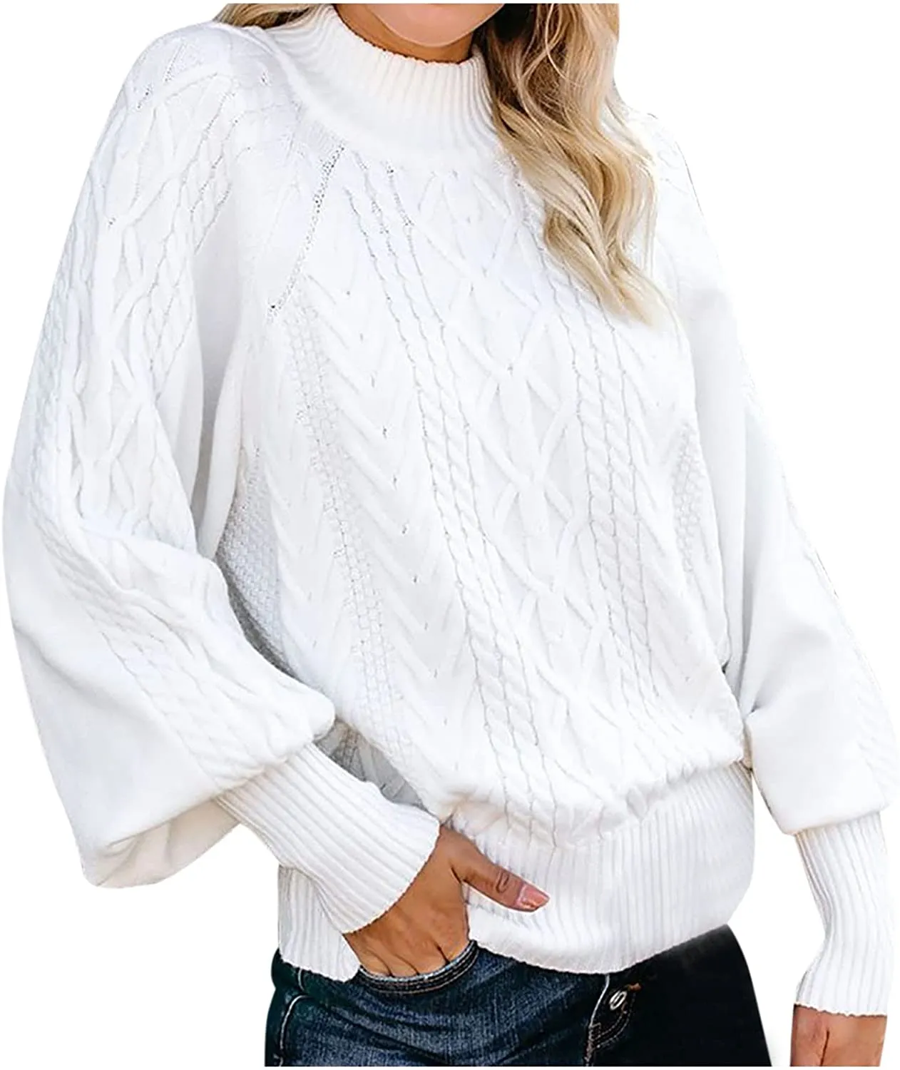 Casual Cable Knit Sweater for Women Fall Crewneck Long Sleeve Pullover Knitwear Button Decor Lightweight Jumper Top