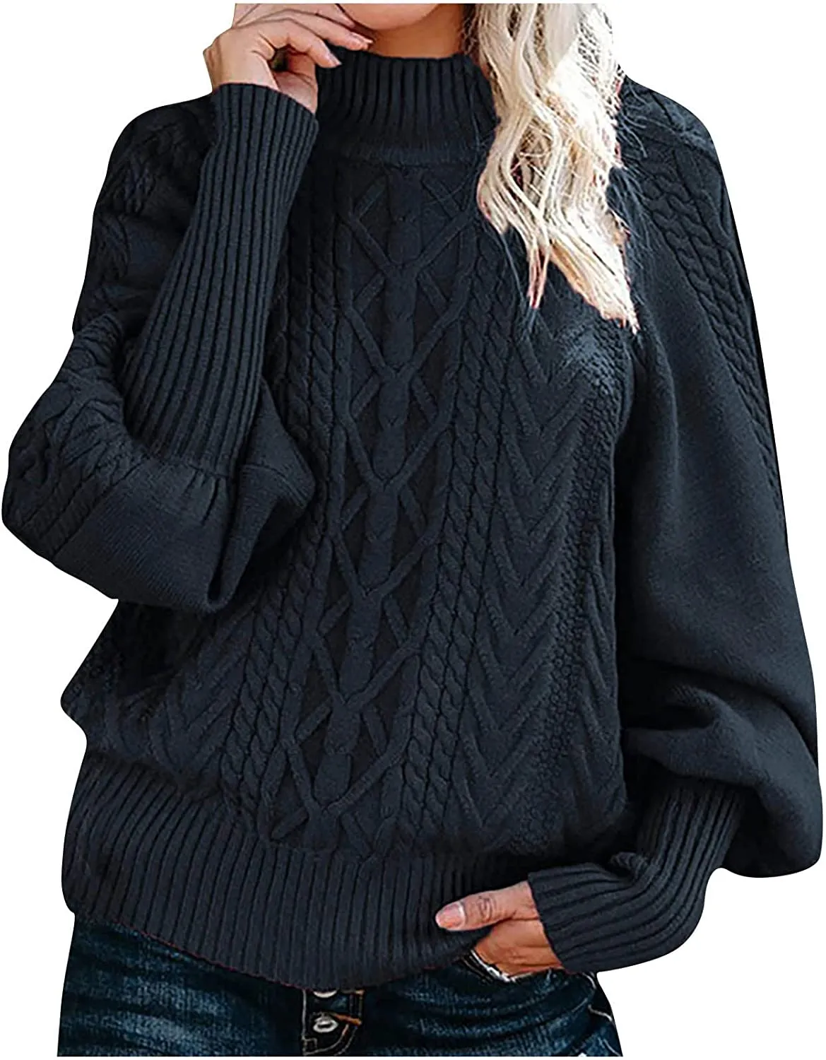 Casual Cable Knit Sweater for Women Fall Crewneck Long Sleeve Pullover Knitwear Button Decor Lightweight Jumper Top