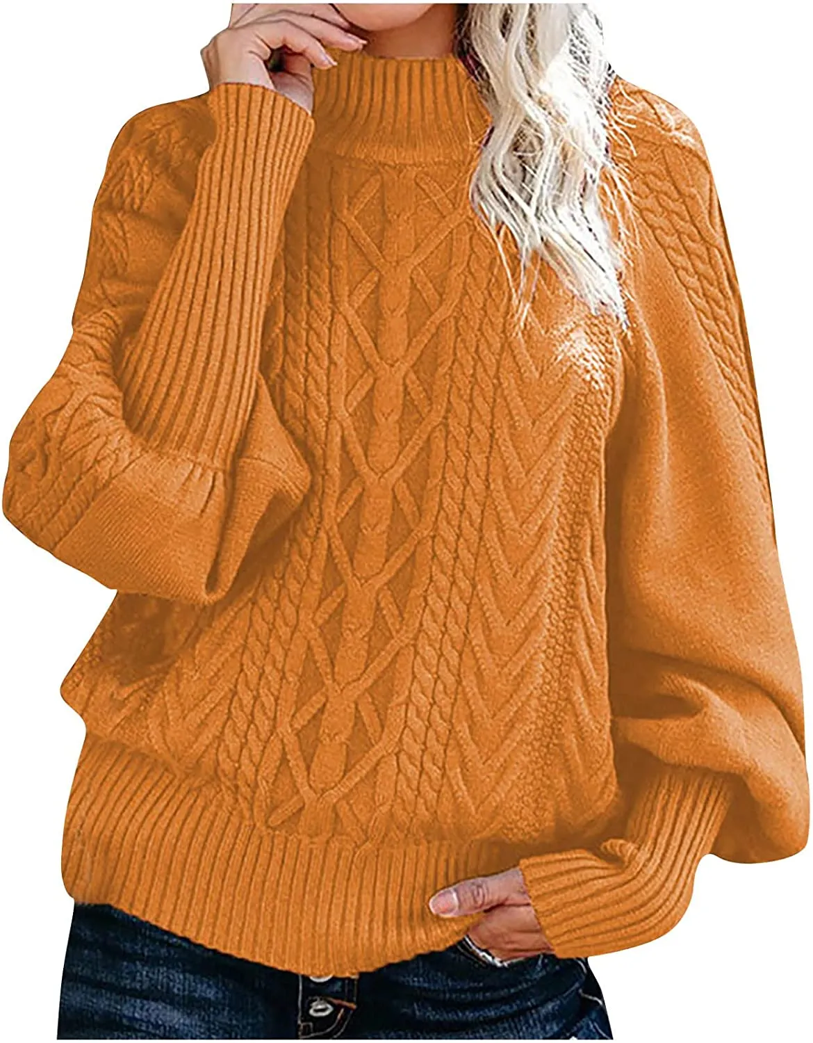 Casual Cable Knit Sweater for Women Fall Crewneck Long Sleeve Pullover Knitwear Button Decor Lightweight Jumper Top