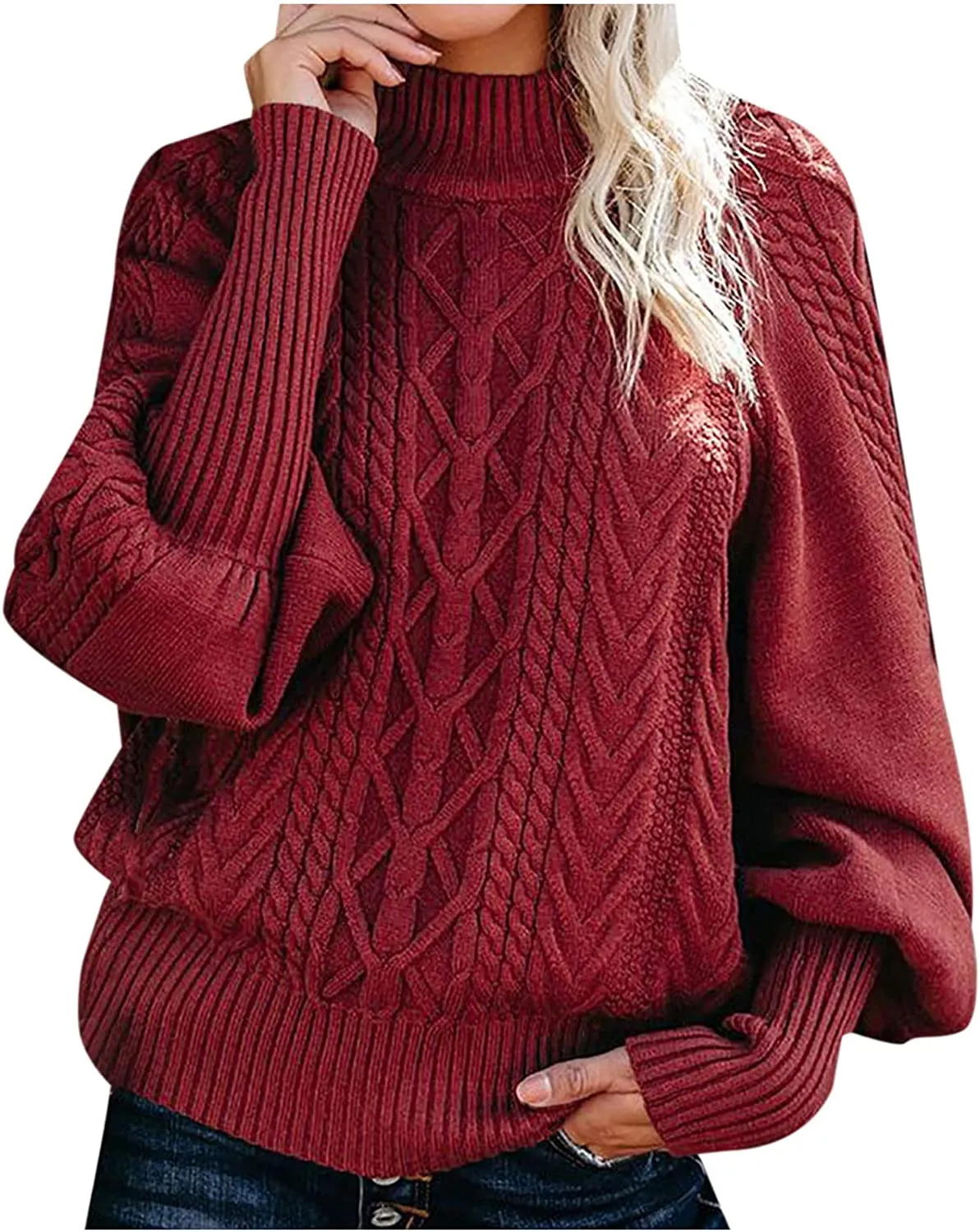 Casual Cable Knit Sweater for Women Fall Crewneck Long Sleeve Pullover Knitwear Button Decor Lightweight Jumper Top