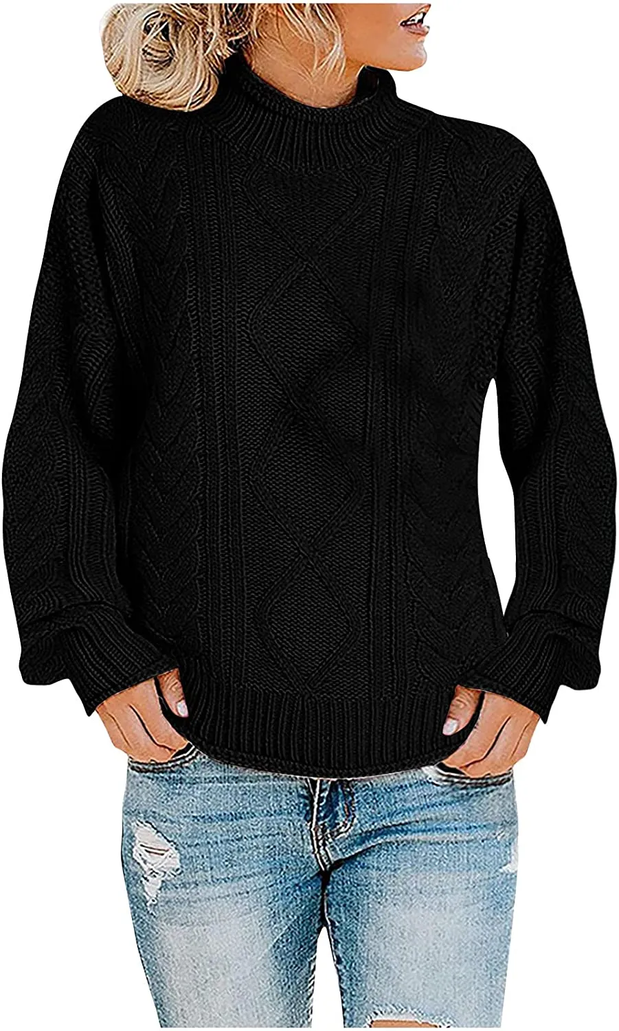 Casual Cable Knit Sweater for Women Fall Crewneck Long Sleeve Pullover Knitwear Button Decor Lightweight Jumper Top