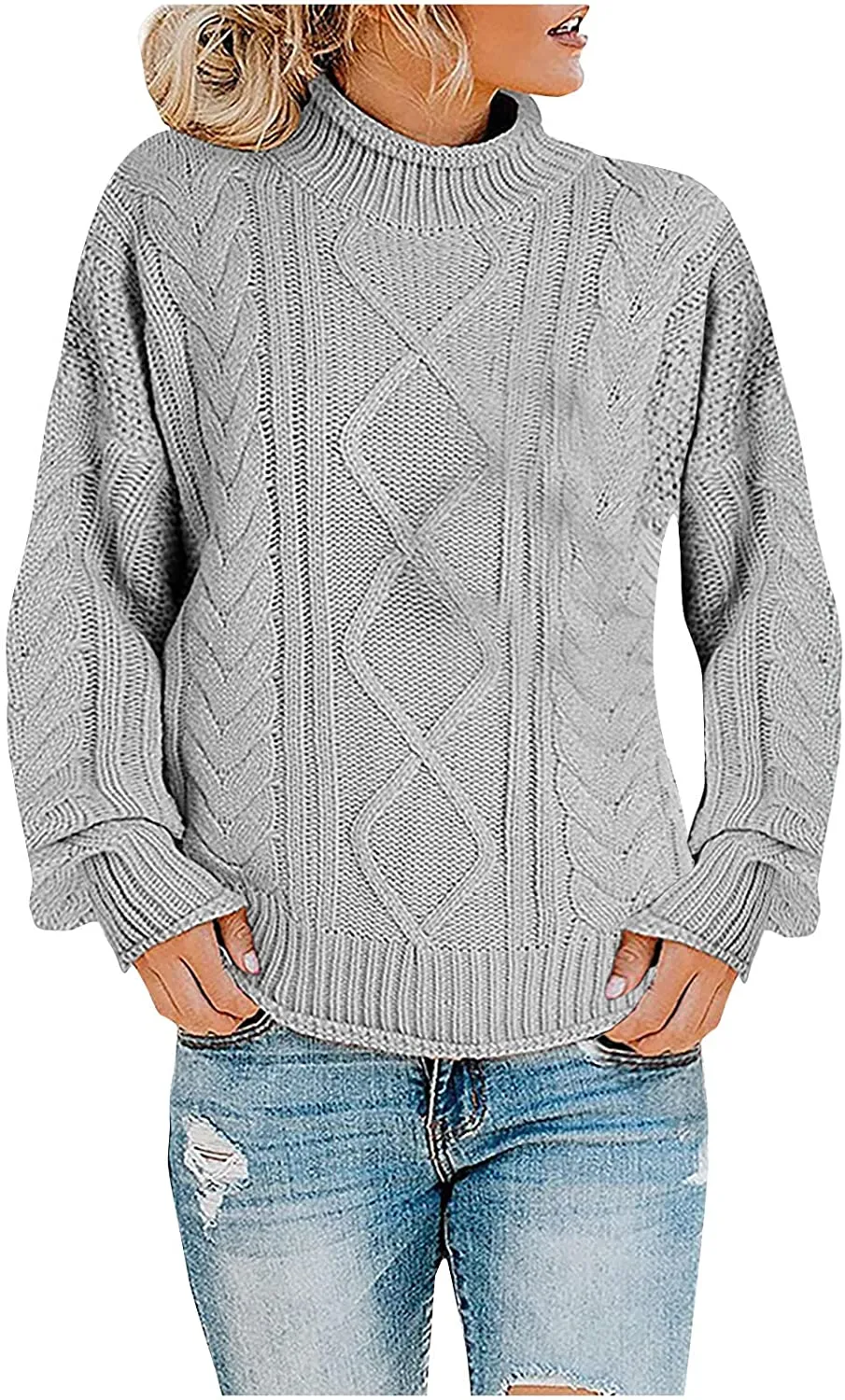 Casual Cable Knit Sweater for Women Fall Crewneck Long Sleeve Pullover Knitwear Button Decor Lightweight Jumper Top