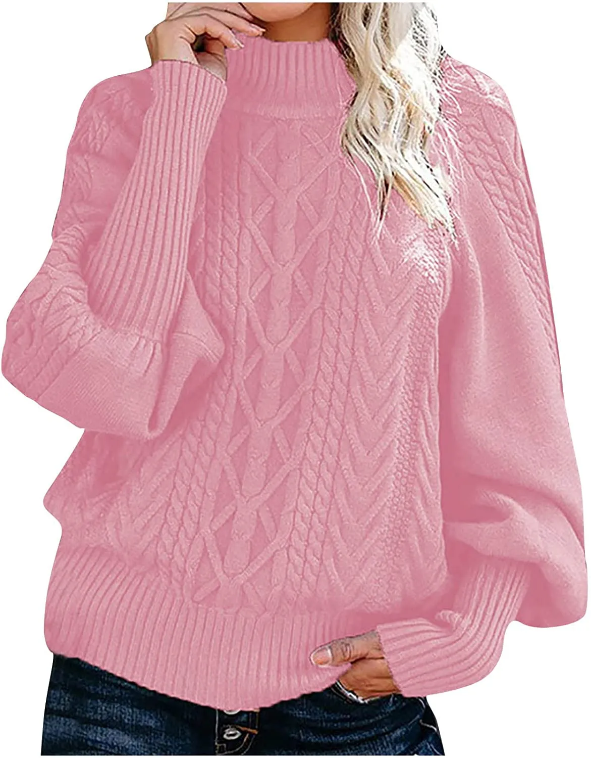 Casual Cable Knit Sweater for Women Fall Crewneck Long Sleeve Pullover Knitwear Button Decor Lightweight Jumper Top