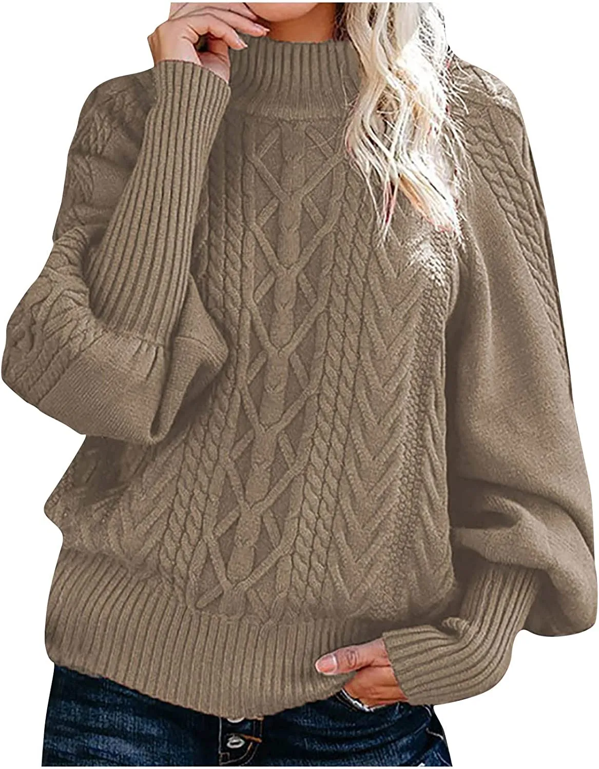 Casual Cable Knit Sweater for Women Fall Crewneck Long Sleeve Pullover Knitwear Button Decor Lightweight Jumper Top