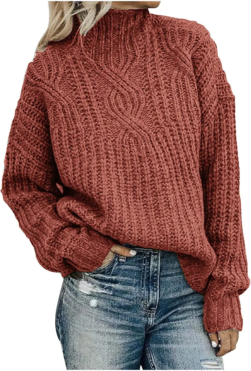 Casual Cable Knit Sweater for Women Fall Crewneck Long Sleeve Pullover Knitwear Button Decor Lightweight Jumper Top