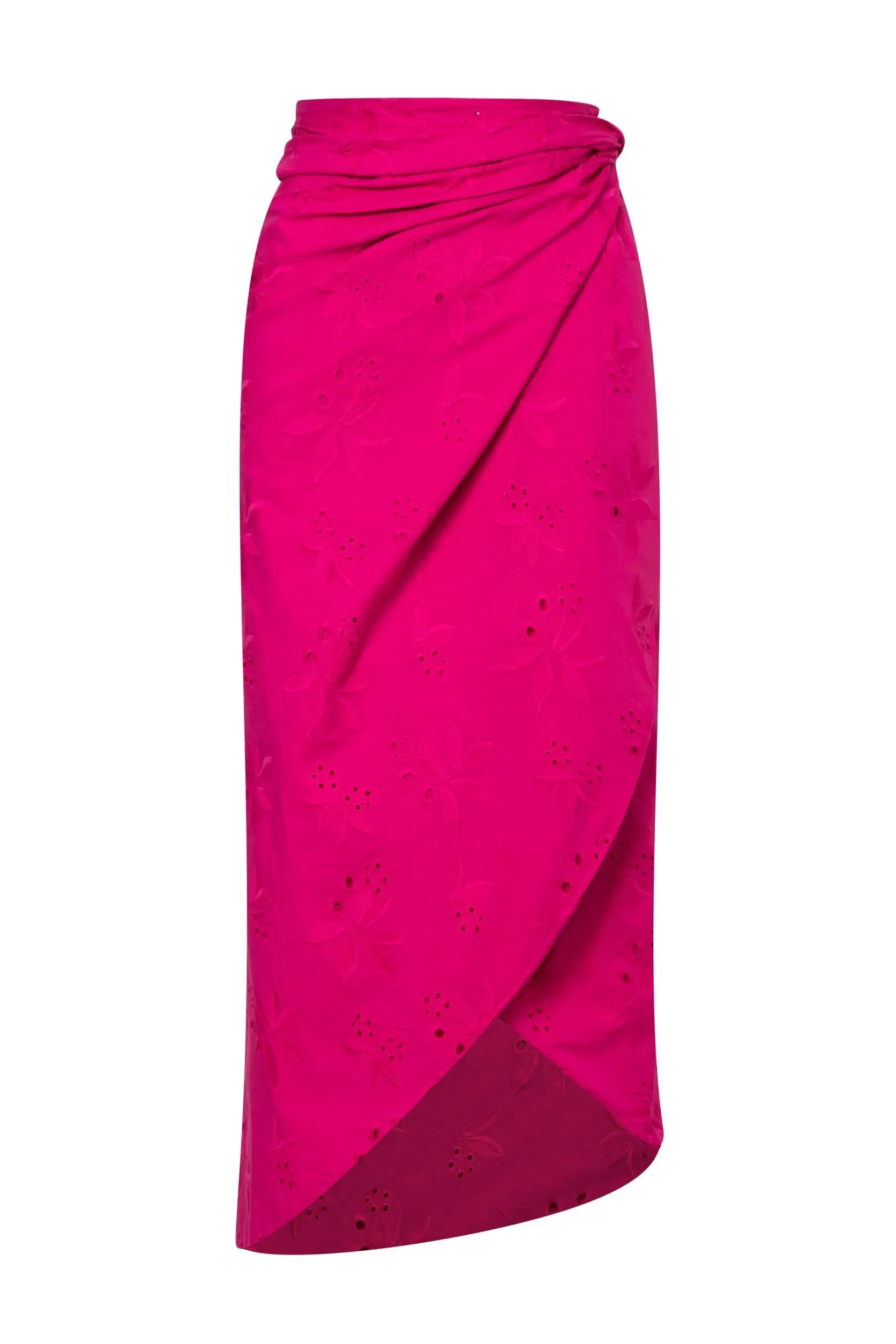 Chocó Cotton Eyelet Wrap Around Midi Skirt / Fucsia