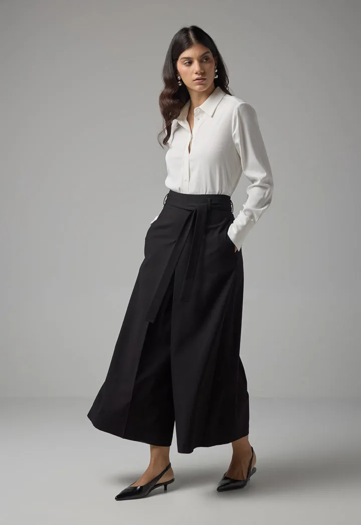 Choice Solid Wide Leg Culottes Black