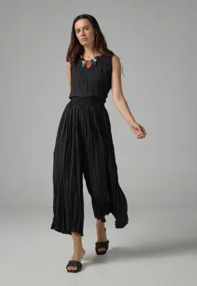 Choice Wide Leg Pleated Solid Culottes Black