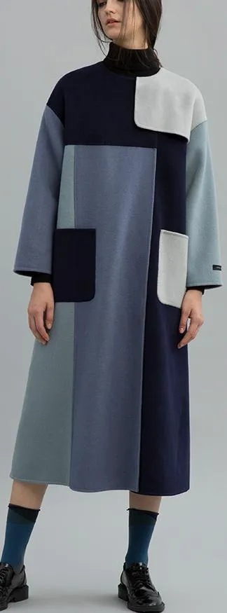 Color-Block Patched Wool Coat