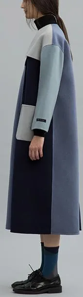 Color-Block Patched Wool Coat