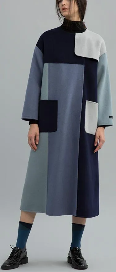 Color-Block Patched Wool Coat