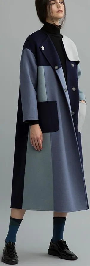 Color-Block Patched Wool Coat