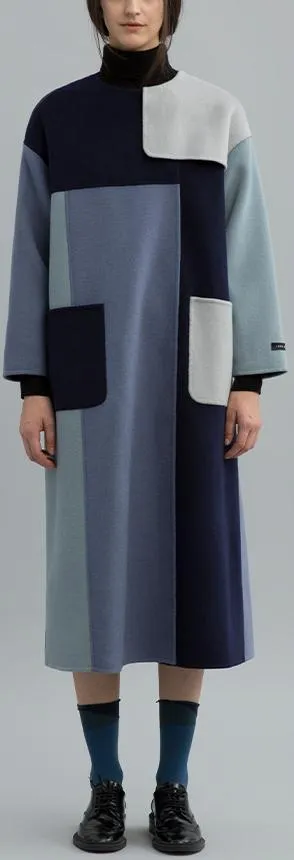 Color-Block Patched Wool Coat