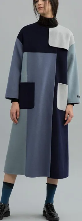 Color-Block Patched Wool Coat