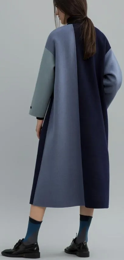 Color-Block Patched Wool Coat