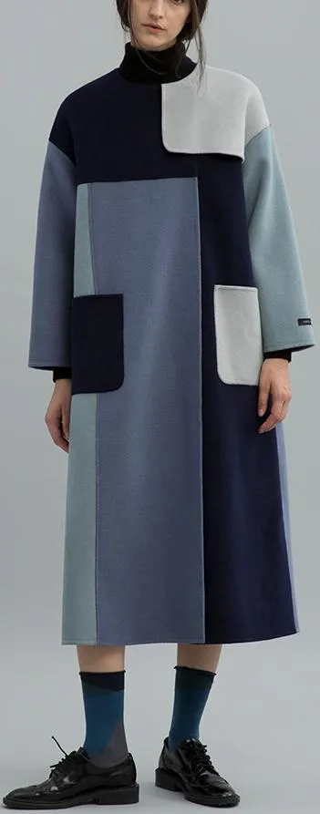 Color-Block Patched Wool Coat